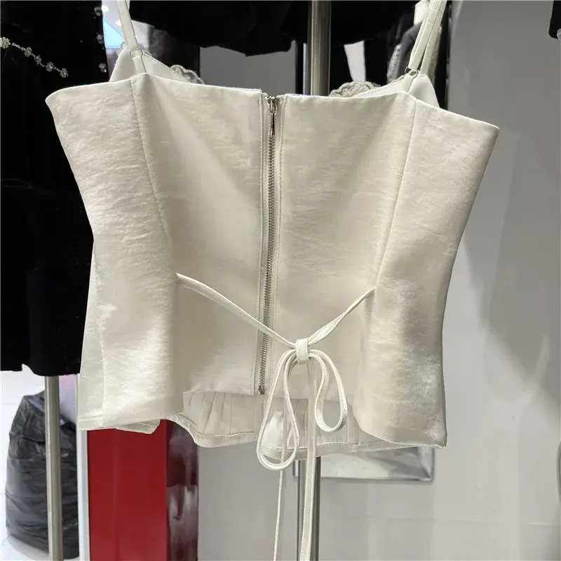 Tank Women's2024Winter New Foldable Ear Cuff Sexy Pure Desire Aesthetic Strapless Vest Top Spandex Material 3D Decoration