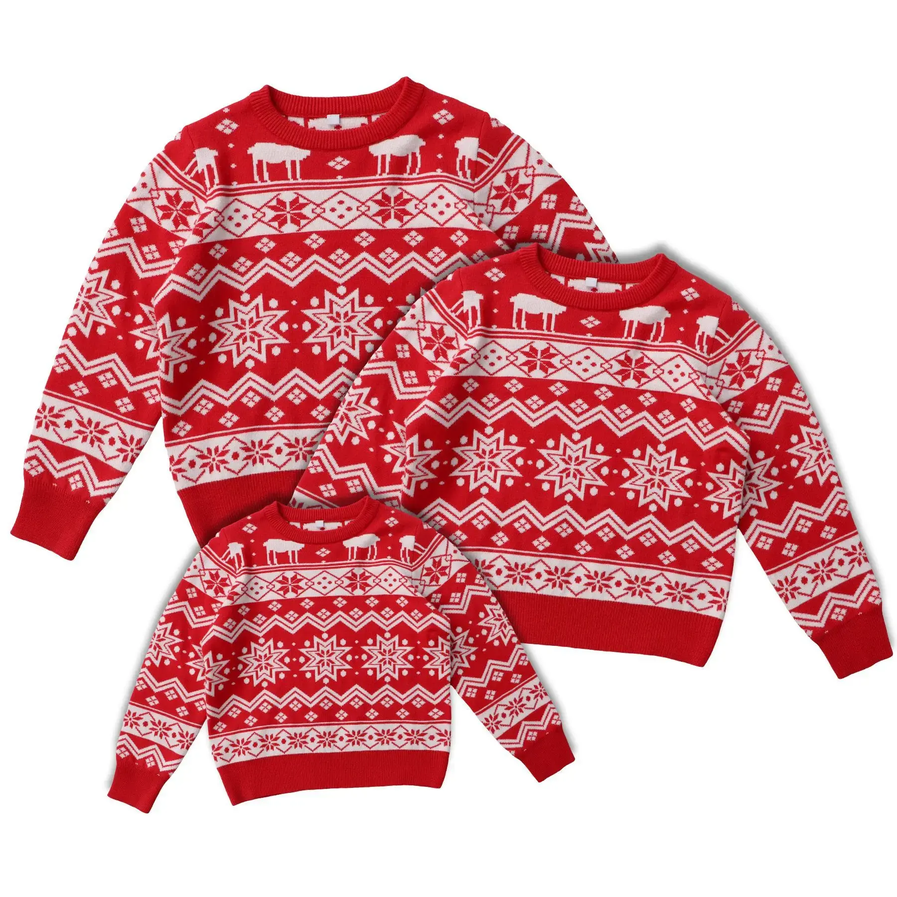 New Spring Autumn Knitted Pullover Top Long Sleeve Base Layer Round Neck Parent-Child Sweater Christmas Elements Pulover Top
