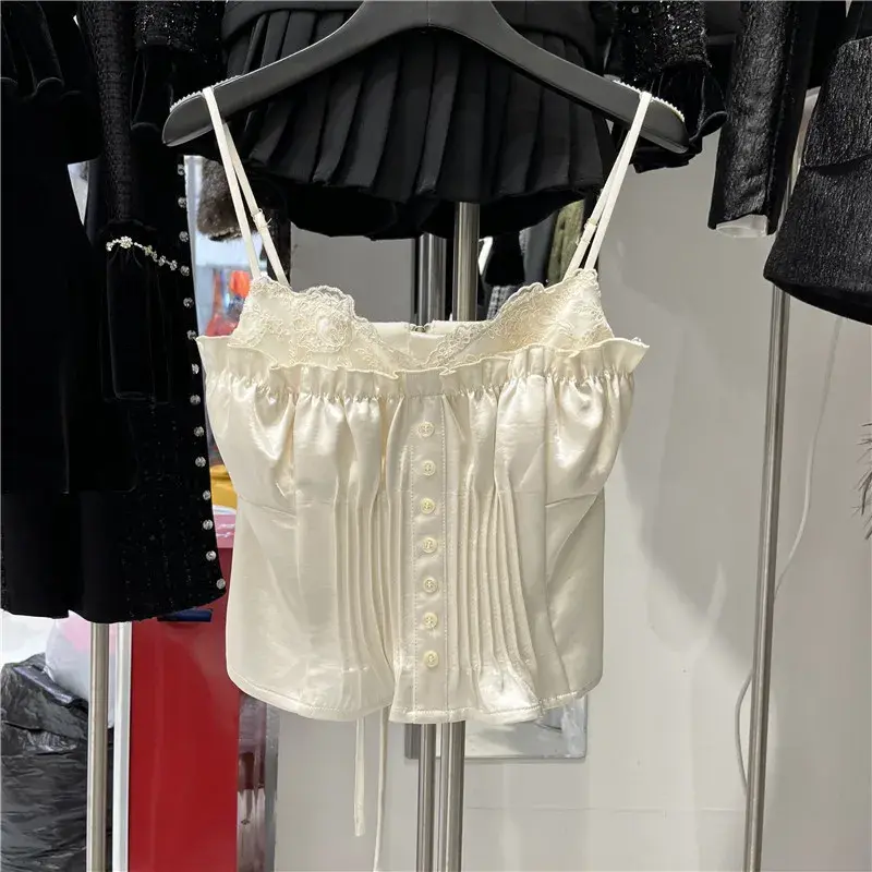 Tank Women's2024Winter New Foldable Ear Cuff Sexy Pure Desire Aesthetic Strapless Vest Top Spandex Material 3D Decoration