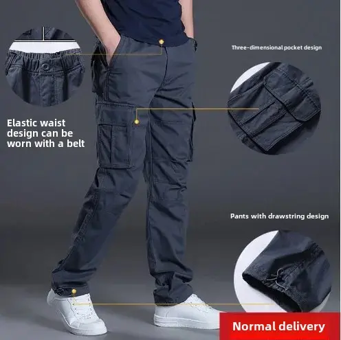 Casual Workwear Pants for Men Spring Autumn Summer Lightweight Loose Fit Durable Straight Leg Multi Pocket Trendy Brand
