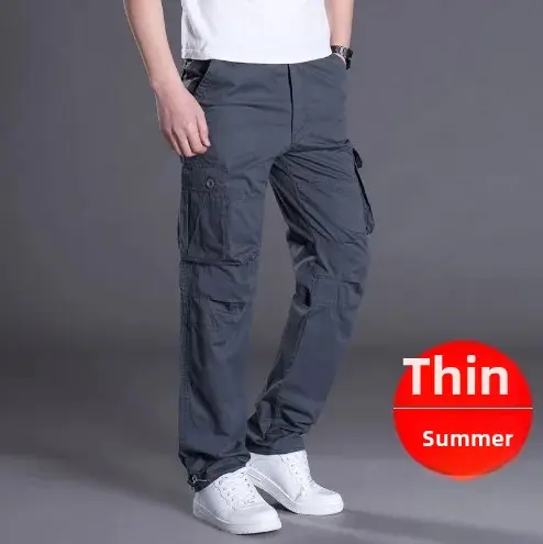 Casual Workwear Pants for Men Spring Autumn Summer Lightweight Loose Fit Durable Straight Leg Multi Pocket Trendy Brand