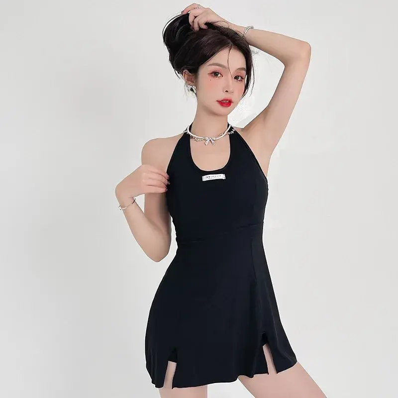 Sexy Backless Slimming Long Sleeve Swimsuit Top Cover up Women's Two Piece Bikini Set Flat Cut Pants Skirt Three Piece Set