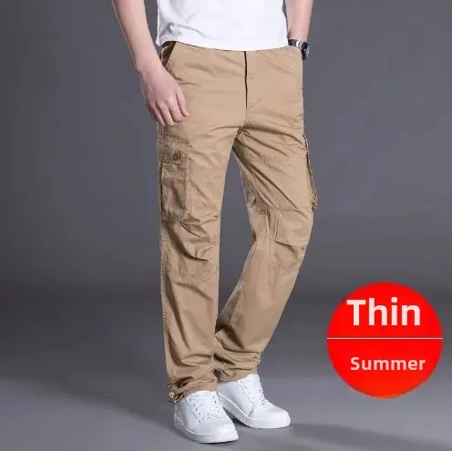 Casual Workwear Pants for Men Spring Autumn Summer Lightweight Loose Fit Durable Straight Leg Multi Pocket Trendy Brand