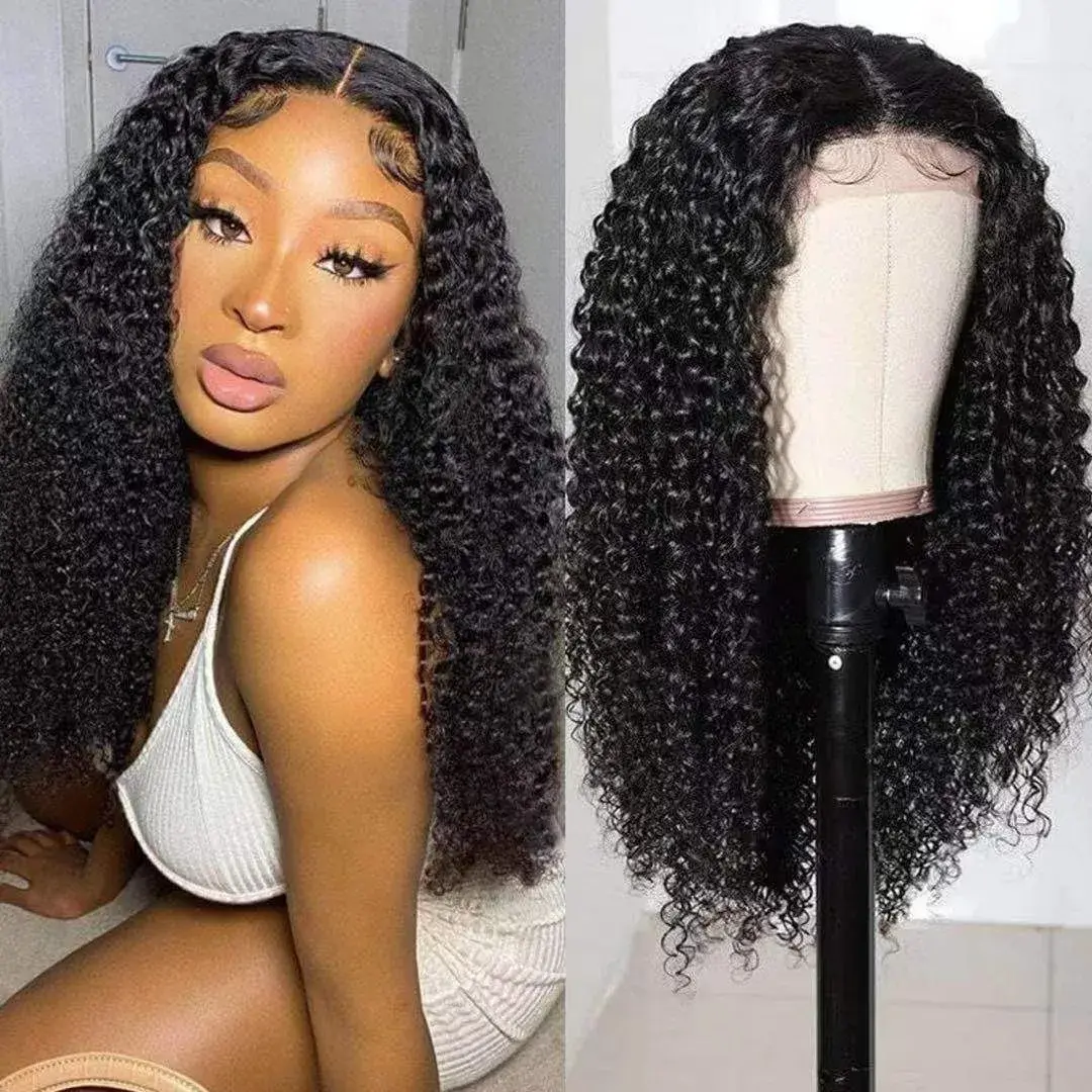 Afro Women's Small Curl Wig Hand Rolled Tube Middle Part Long Curl Full Head Cover Synthetic Hair Lace Wig for Black People