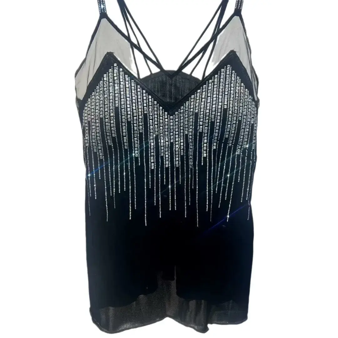 Elegant Slimming Satin Tank Top Heavily Embroidered Design Women's Outerwear Fashionable New Trendy Backless Top