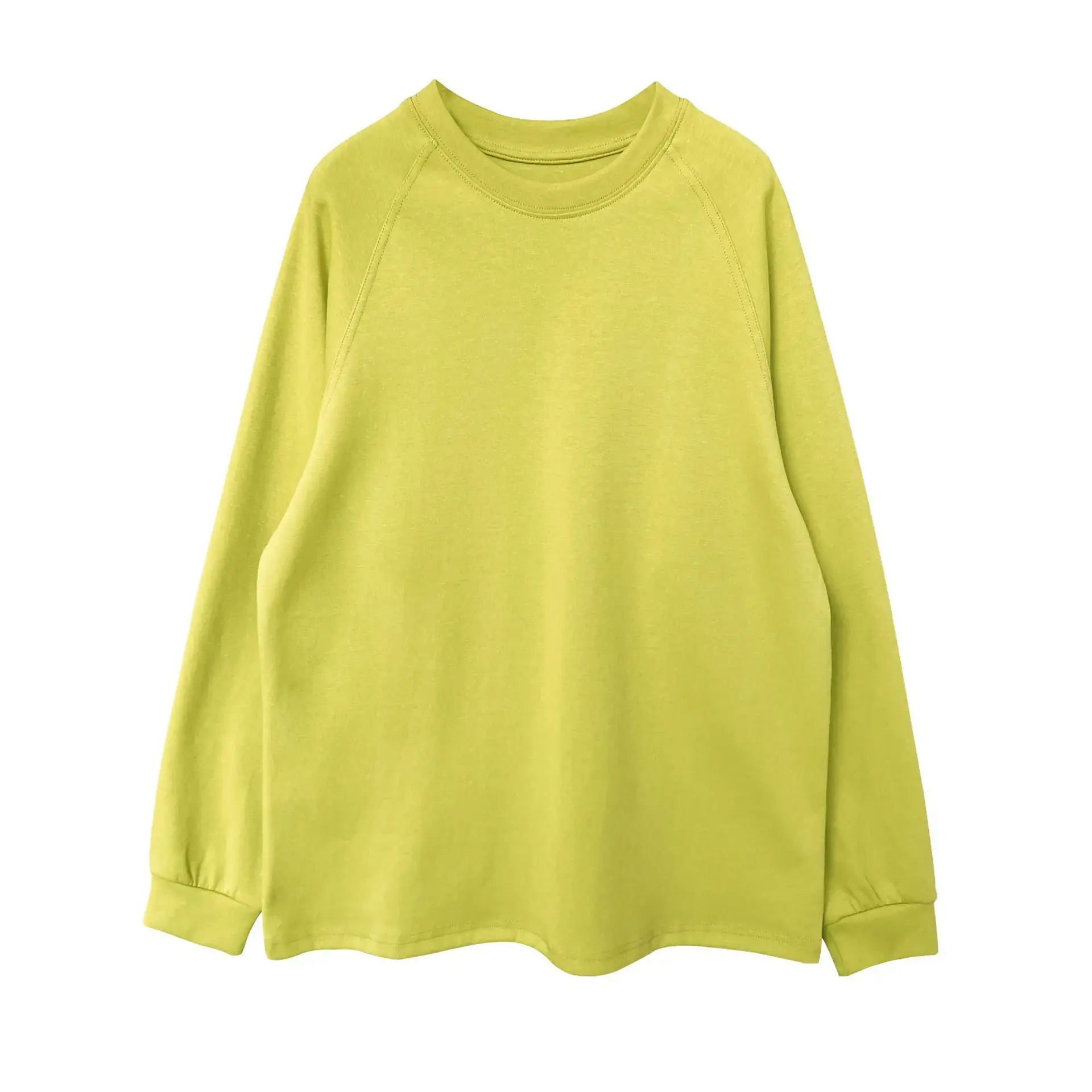Deer West Solid Color Round Neck Long Sleeve T-Shirt Women's Spring New Lazy Loose Fit Women's Sweatshirt Thin 2779