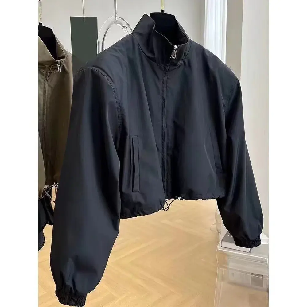 Spring Autumn 2024 New Stand Collar Cropped Jacket Women's Casual Petite Work Elegant Chic Short Coat Loose Fit From China