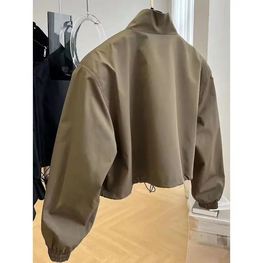 Spring Autumn 2024 New Stand Collar Cropped Jacket Women's Casual Petite Work Elegant Chic Short Coat Loose Fit From China
