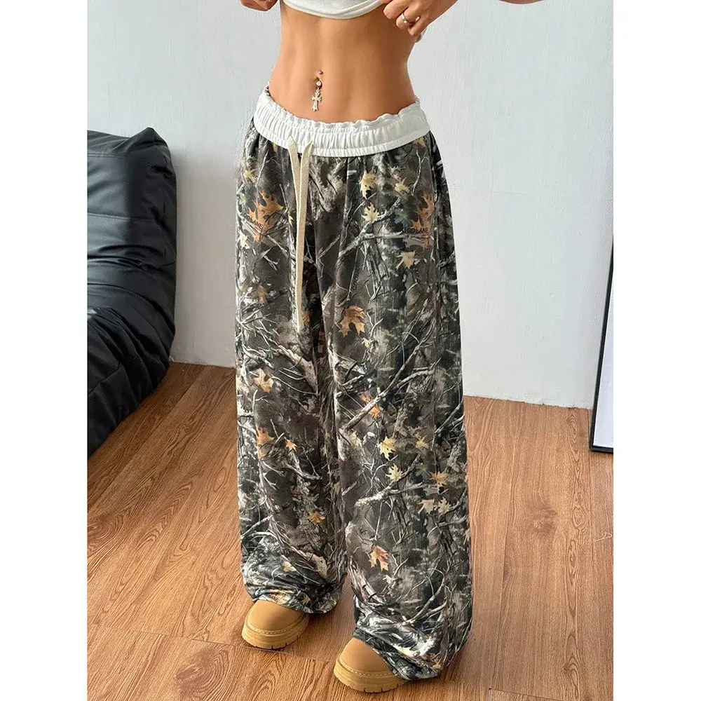 2024 New Fashionable American Style Teenage Camouflage Printing Casual Slimming Wide Leg Dragging Trousers Cross-Border Trade