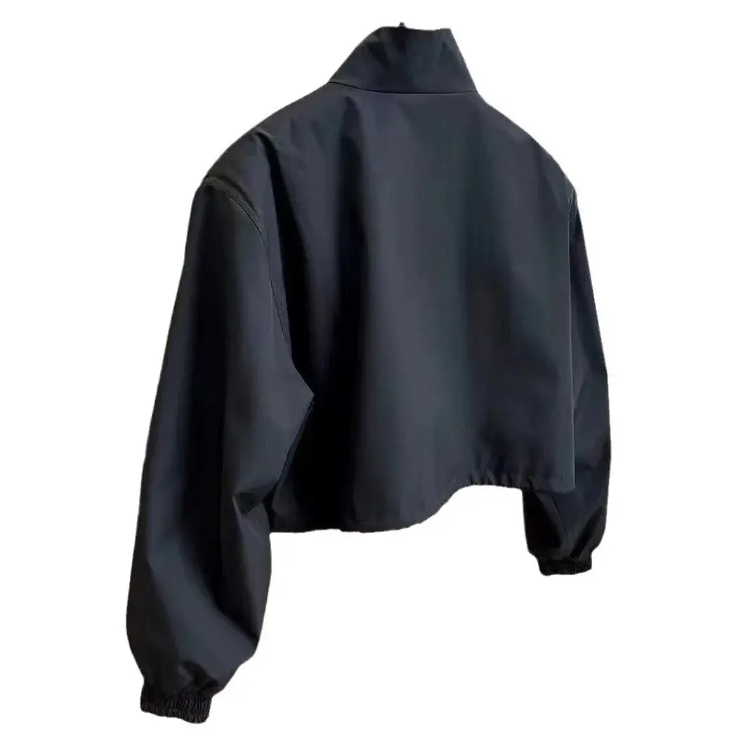 Spring Autumn 2024 New Stand Collar Cropped Jacket Women's Casual Petite Work Elegant Chic Short Coat Loose Fit From China