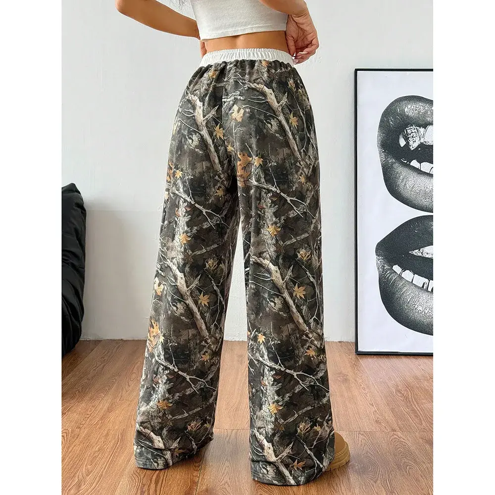 2024 New Fashionable American Style Teenage Camouflage Printing Casual Slimming Wide Leg Dragging Trousers Cross-Border Trade