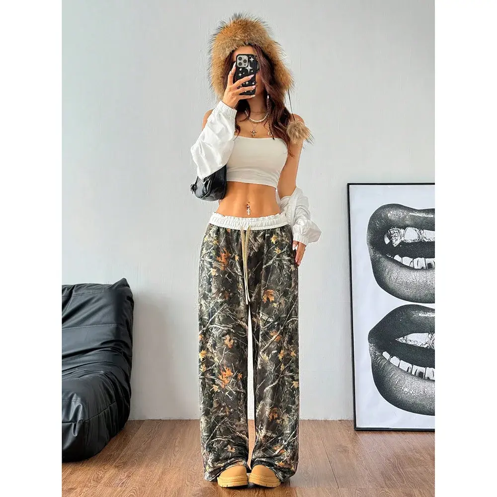 2024 New Fashionable American Style Teenage Camouflage Printing Casual Slimming Wide Leg Dragging Trousers Cross-Border Trade