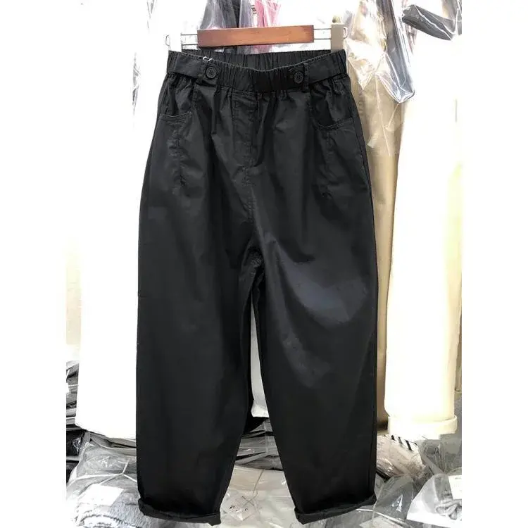 High Waist Loose Straight Leg Casual Pants Women Summer plus Size Cotton Quality Pear Shape Body Slimming Harlan Workwear