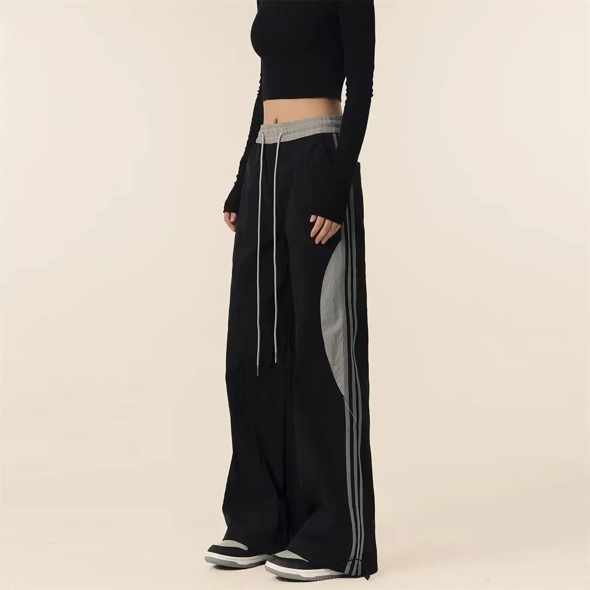 American Style High Street Women's Casual Pants Spring Summer Thin Straight-leg Wide Leg Draped Sports Work Trousers