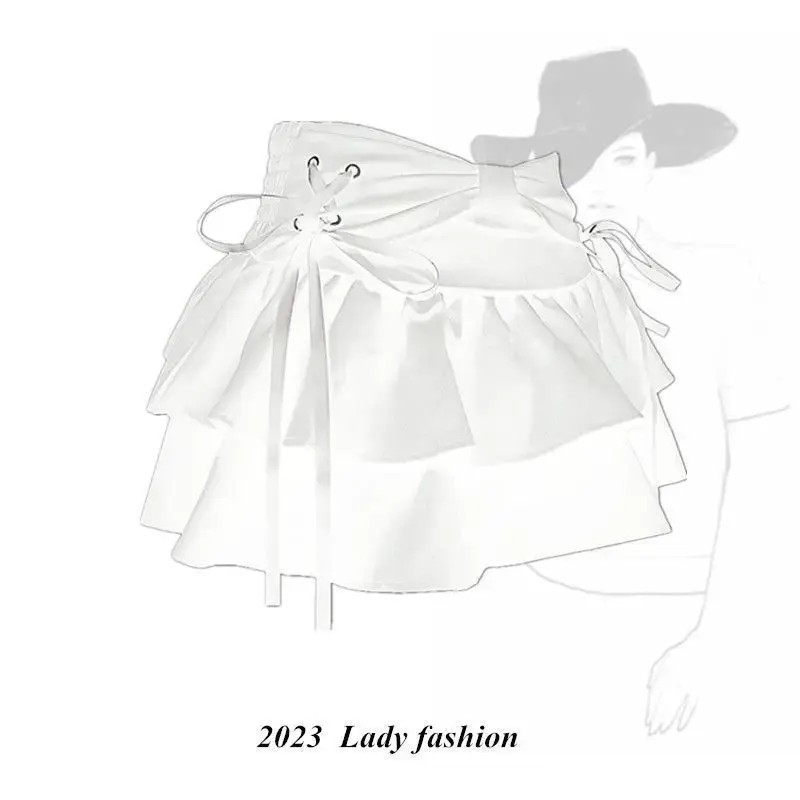 Slimming Butterfly Knot Tie-Belted Pleated Short Skirt Spicy Girl Design Spring Autumn New Style Summer Half Body Skirt Pants