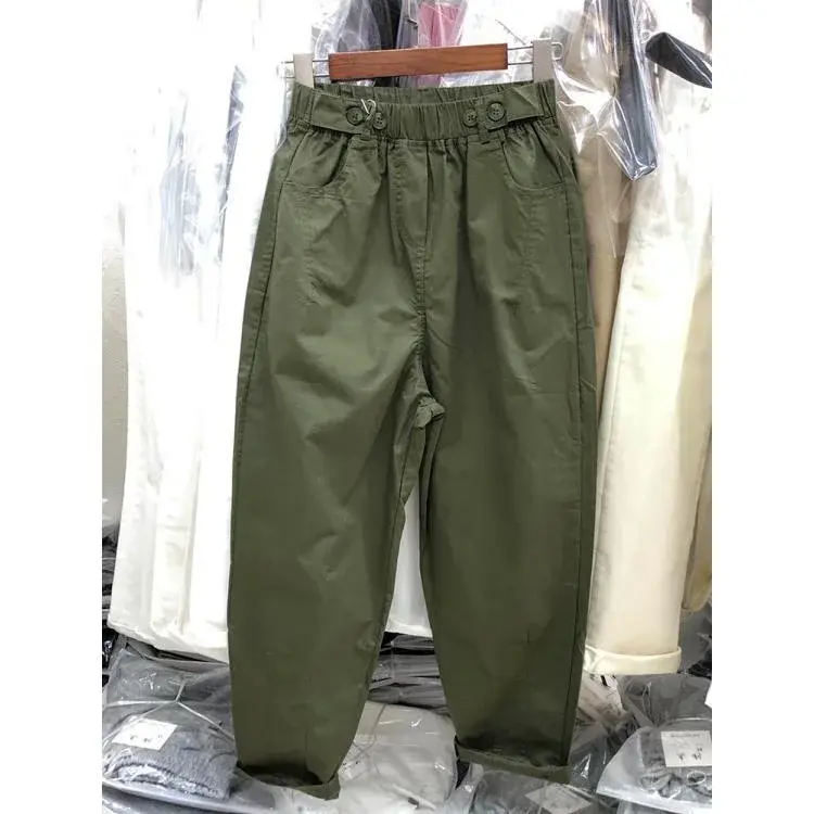 High Waist Loose Straight Leg Casual Pants Women Summer plus Size Cotton Quality Pear Shape Body Slimming Harlan Workwear