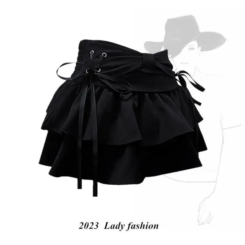 Slimming Butterfly Knot Tie-Belted Pleated Short Skirt Spicy Girl Design Spring Autumn New Style Summer Half Body Skirt Pants