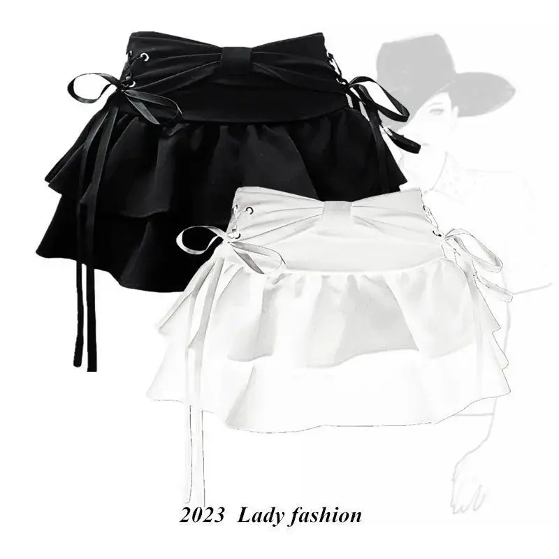 Slimming Butterfly Knot Tie-Belted Pleated Short Skirt Spicy Girl Design Spring Autumn New Style Summer Half Body Skirt Pants