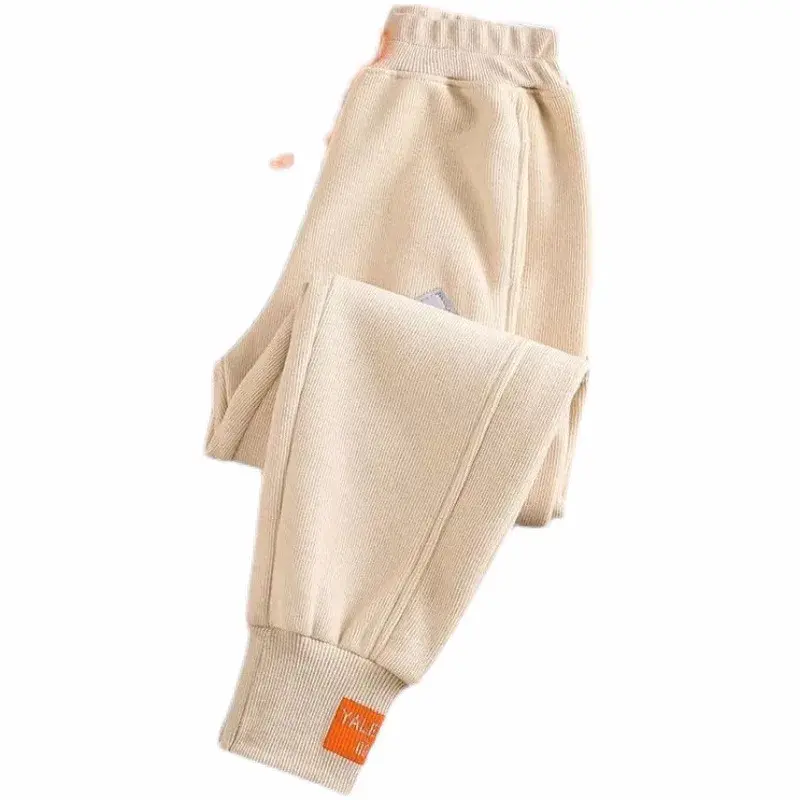 Thickened Fleece Women's Sports Harlan Pants Elastic Waist Long Trousers Korean Style Trendy Cuffed Long Trousers