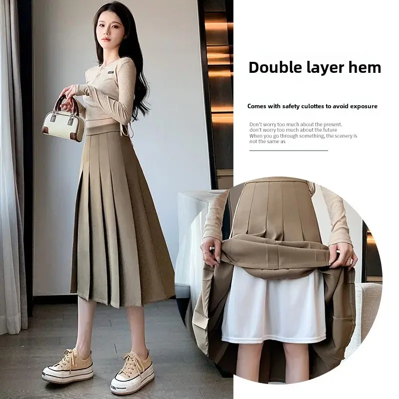 2024 New Preppy Style High-Waisted Petite Skirt Medium-Length A- Line Skirt For Women Fashionable Summer Skirt