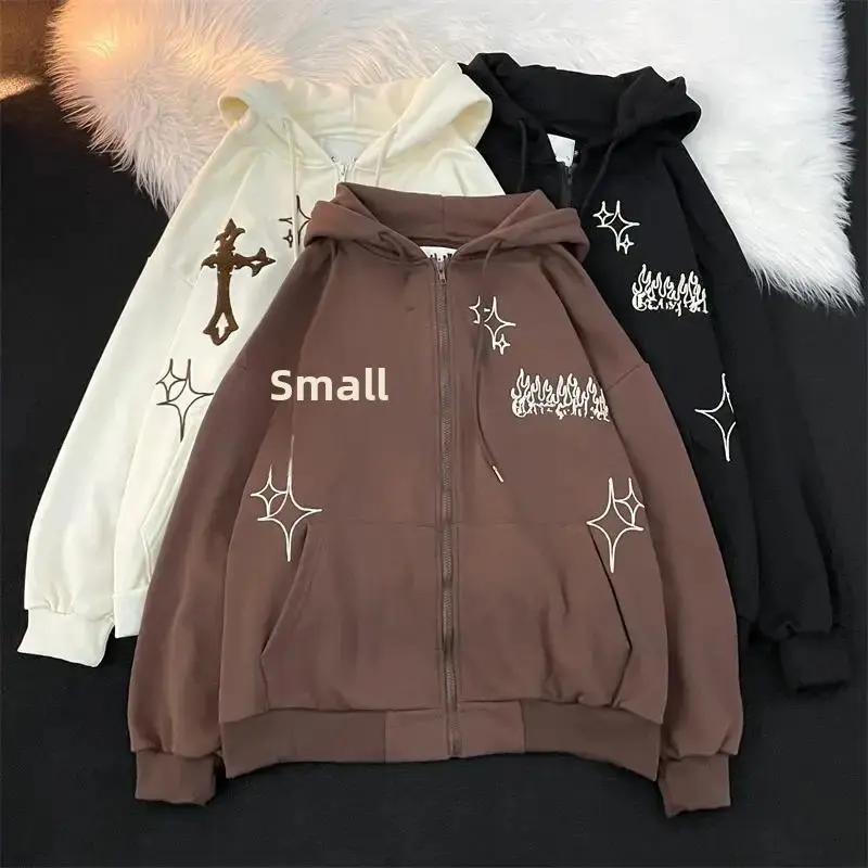 Retro Loose Fit Cross Stitched American Hip Hop Men's Fire Flame Open Cardigan Sweater Thin Summer Hat Jacket for Couples