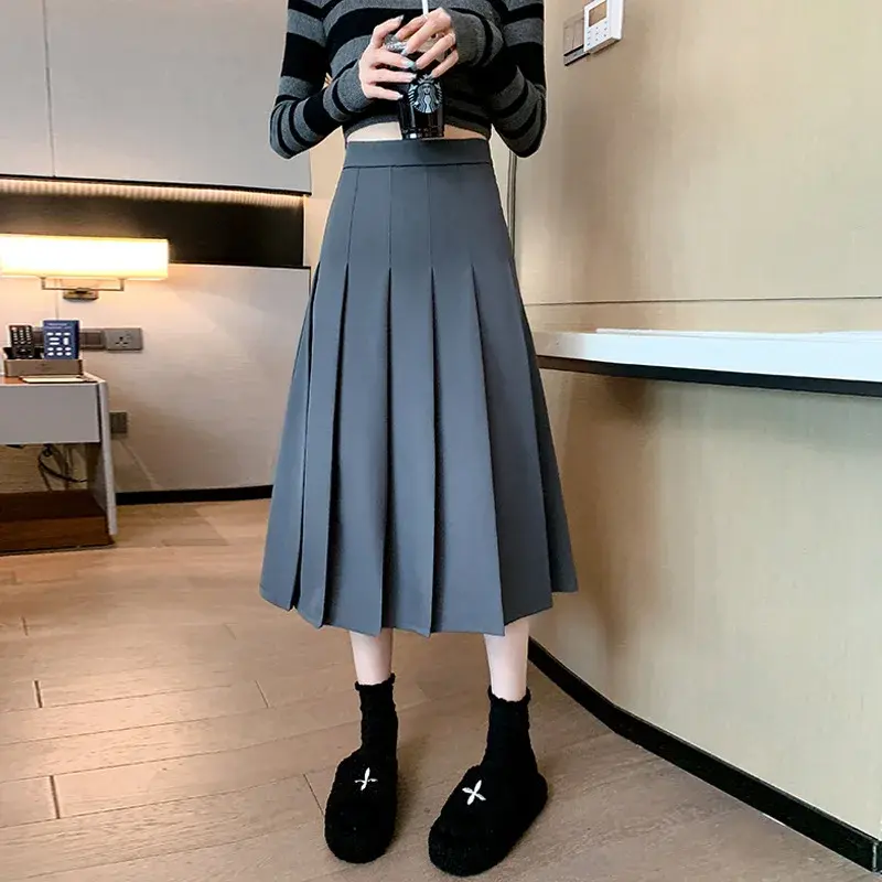 2024 New Preppy Style High-Waisted Petite Skirt Medium-Length A- Line Skirt For Women Fashionable Summer Skirt