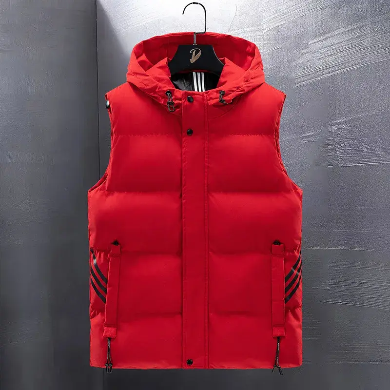 Couple HoodedDown Cotton Vest Men's Loose-Fit Plus Size Thickened Warm Anti-Cold Vest Sleeve-Less Jacket For Summer