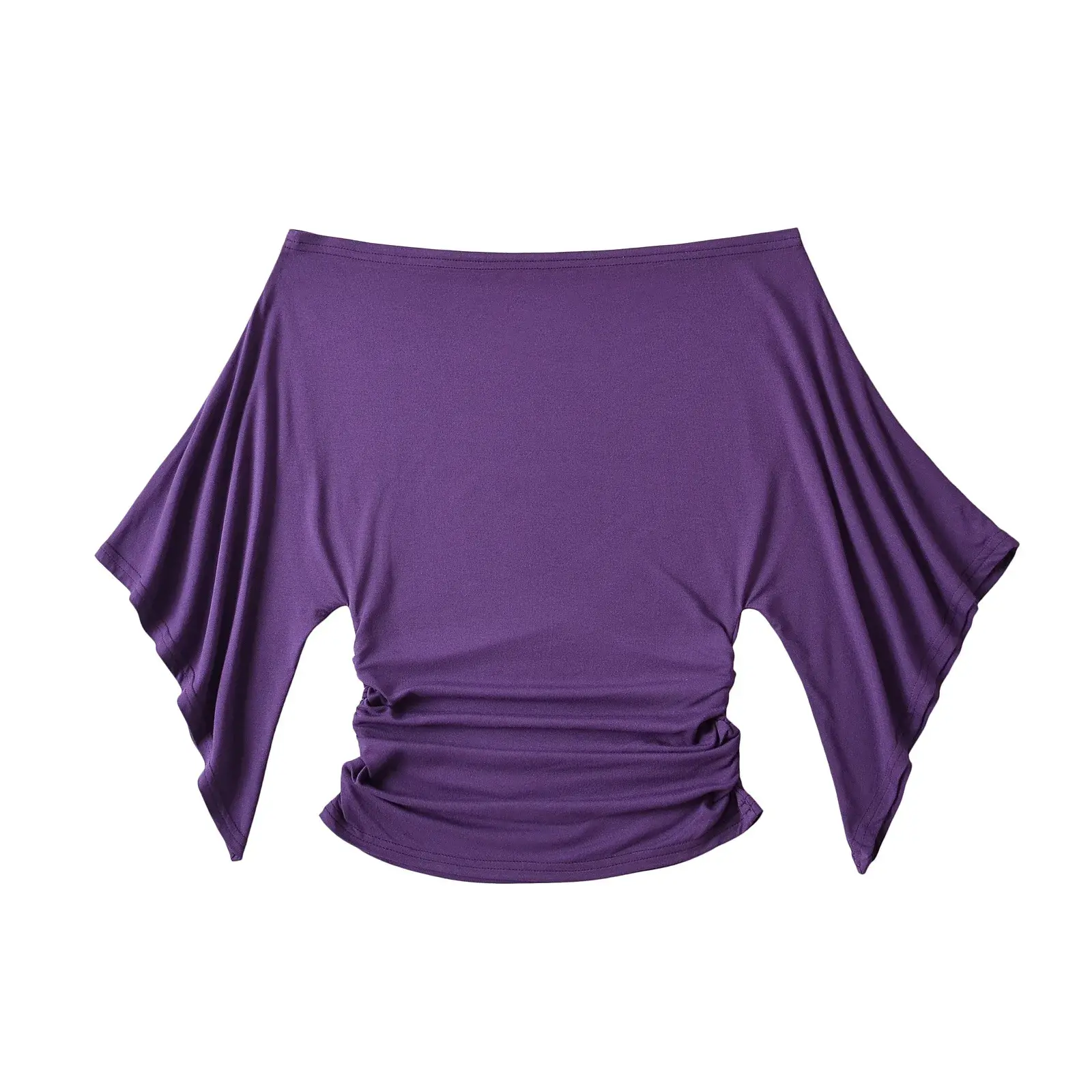 Slim Fit Bell Sleeve T-Shirt Women's Summer New Style High Elasticity One Shoulder Pleated Casual Cotton Top for Young Girls
