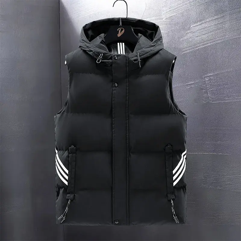 Couple HoodedDown Cotton Vest Men's Loose-Fit Plus Size Thickened Warm Anti-Cold Vest Sleeve-Less Jacket For Summer