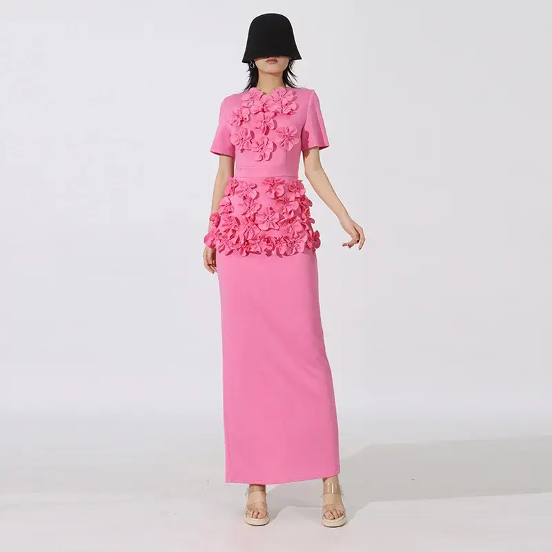 Luxurious Floral Print High Waist Split Skirt And Top Set Women's Fashion Spring New Style Two-Piece Suite Heavy Embroidery