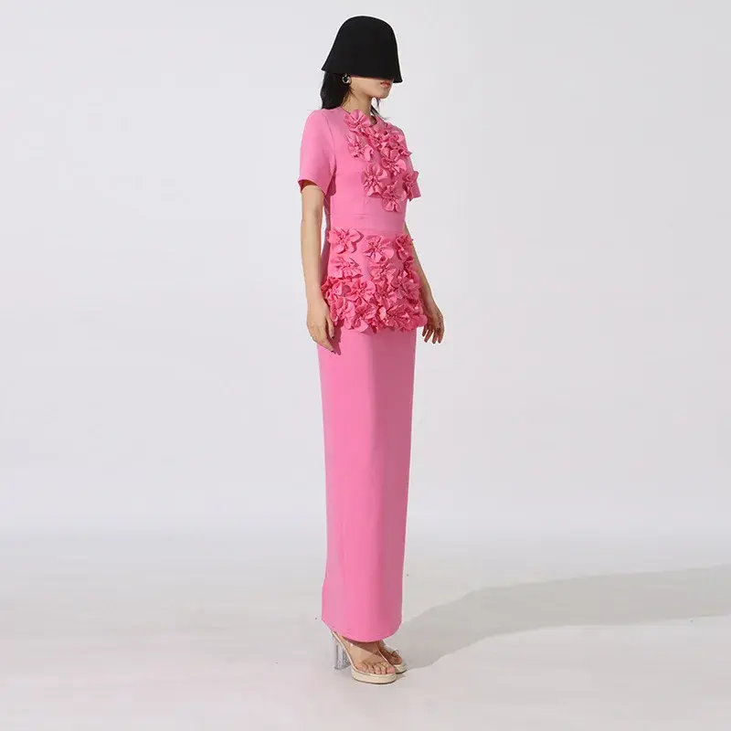Luxurious Floral Print High Waist Split Skirt And Top Set Women's Fashion Spring New Style Two-Piece Suite Heavy Embroidery