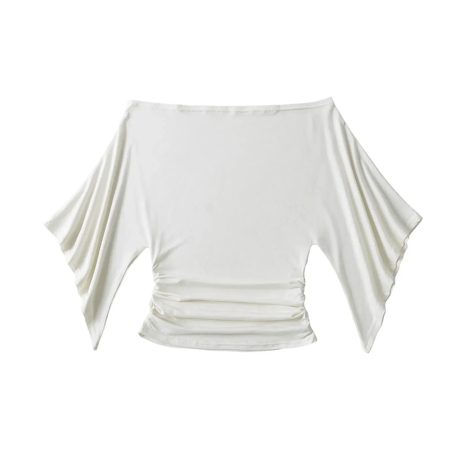 Slim Fit Bell Sleeve T-Shirt Women's Summer New Style High Elasticity One Shoulder Pleated Casual Cotton Top for Young Girls