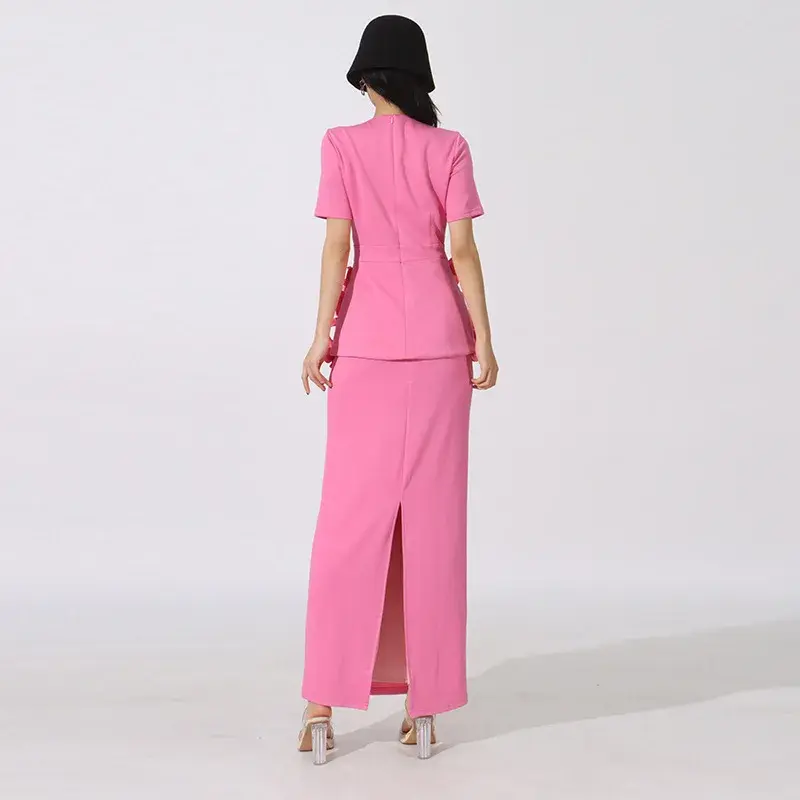 Luxurious Floral Print High Waist Split Skirt And Top Set Women's Fashion Spring New Style Two-Piece Suite Heavy Embroidery