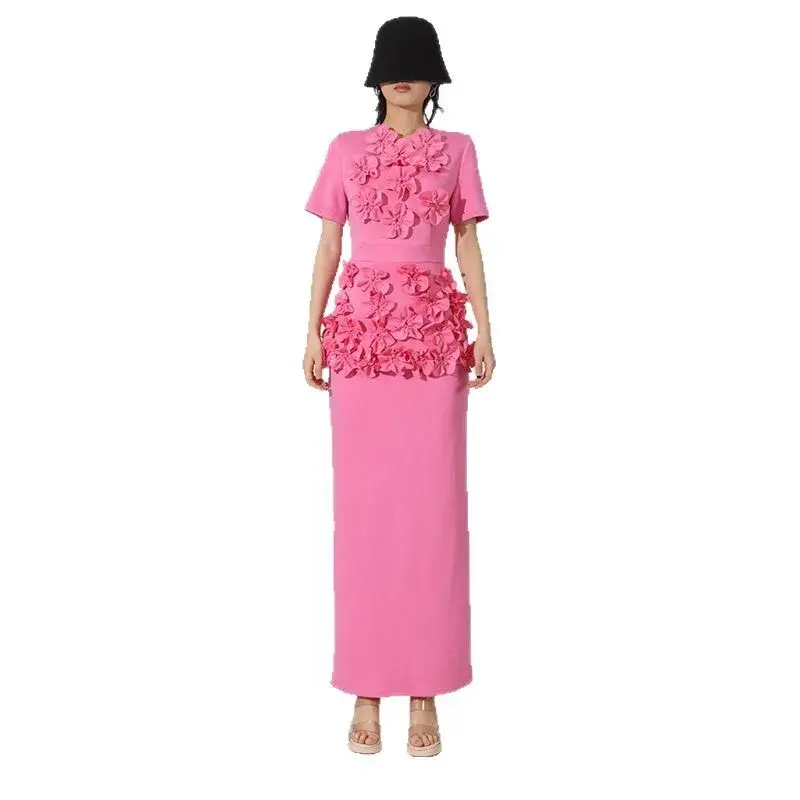 Luxurious Floral Print High Waist Split Skirt And Top Set Women's Fashion Spring New Style Two-Piece Suite Heavy Embroidery