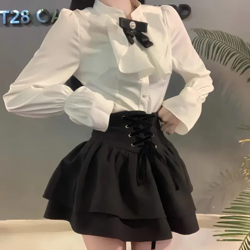 High Waist Double Layer Black Vintage Puffy Skirt Middle East Elegance Southeast Asia A- Line Polyester Fiber Zipper Decorated H