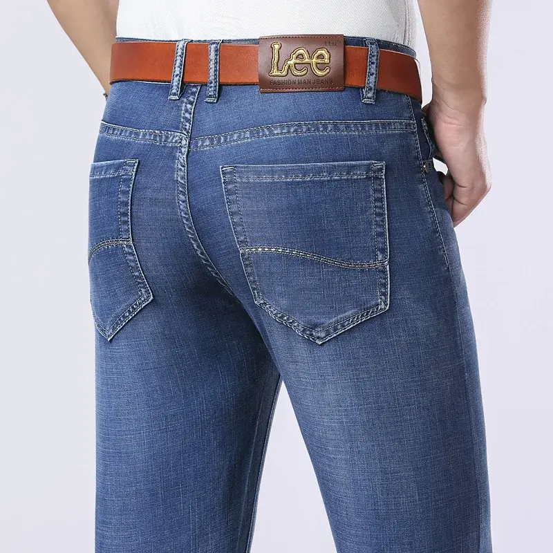 Lee Dex Jeans Men's Spring Summer Thin Soft Tulle Cotton Stretch Business Straight Leg Ultra-thin Breathable Pants Casual Fit