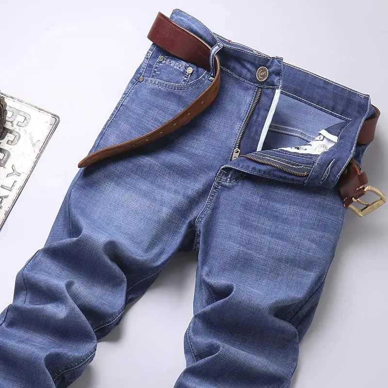 Lee Dex Jeans Men's Spring Summer Thin Soft Tulle Cotton Stretch Business Straight Leg Ultra-thin Breathable Pants Casual Fit