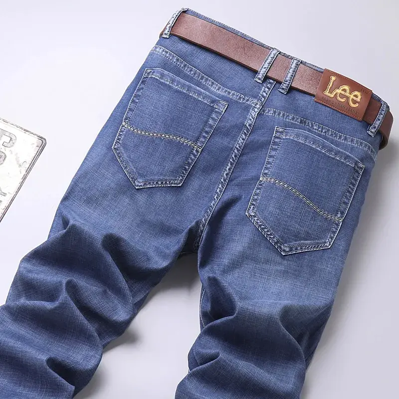 Lee Dex Jeans Men's Spring Summer Thin Soft Tulle Cotton Stretch Business Straight Leg Ultra-thin Breathable Pants Casual Fit