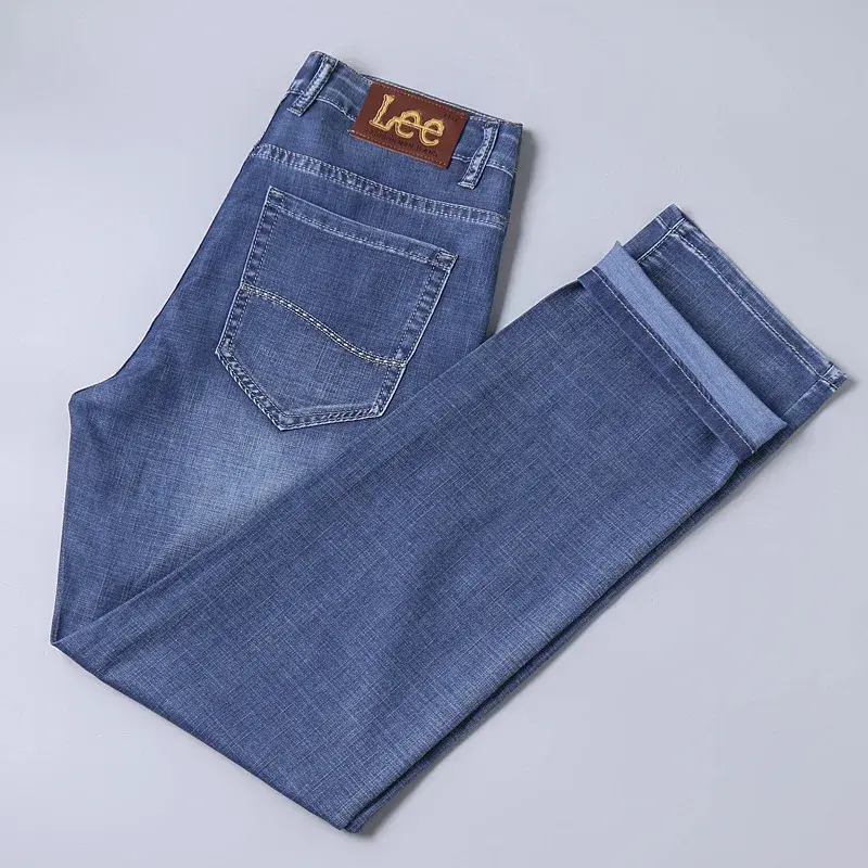 Lee Dex Jeans Men's Spring Summer Thin Soft Tulle Cotton Stretch Business Straight Leg Ultra-thin Breathable Pants Casual Fit