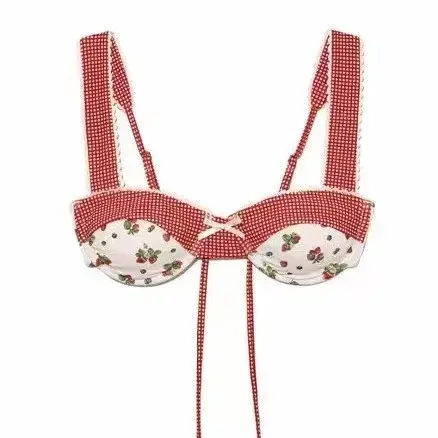 Floral Sensation Bikini Small Chest Steel Bracket Gathered Swimsuit Separate Swimwear Comfortable Supportive Chinese Origin