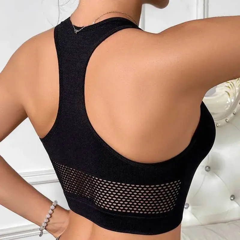 Sexy Elastic Mesh Vest Spicy Short Sleeve Tight Top Trendy Sportswear Women's Tank Top Color Block Polyester Blend Fabric
