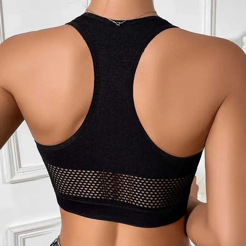 Sexy Elastic Mesh Vest Spicy Short Sleeve Tight Top Trendy Sportswear Women's Tank Top Color Block Polyester Blend Fabric