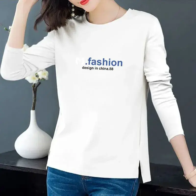 Pure Cotton Long Sleeve T-Shirt Women's Loose-Fit Plus Size Fashionable Stylish Base Layer Top Autumn2024 New Model