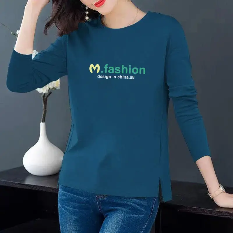 Pure Cotton Long Sleeve T-Shirt Women's Loose-Fit Plus Size Fashionable Stylish Base Layer Top Autumn2024 New Model