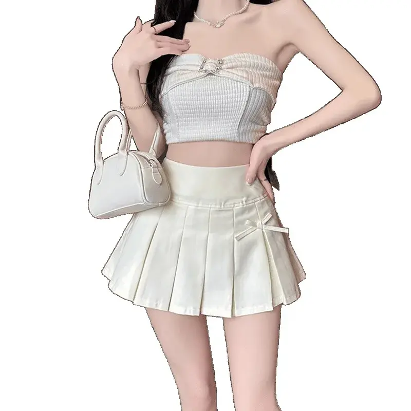 High Waist Butterfly Knot Half Skirt Women's Summer New Style Slimming A- Line Short Pleated Skirt Versatile Hot Girl Mini Skirt