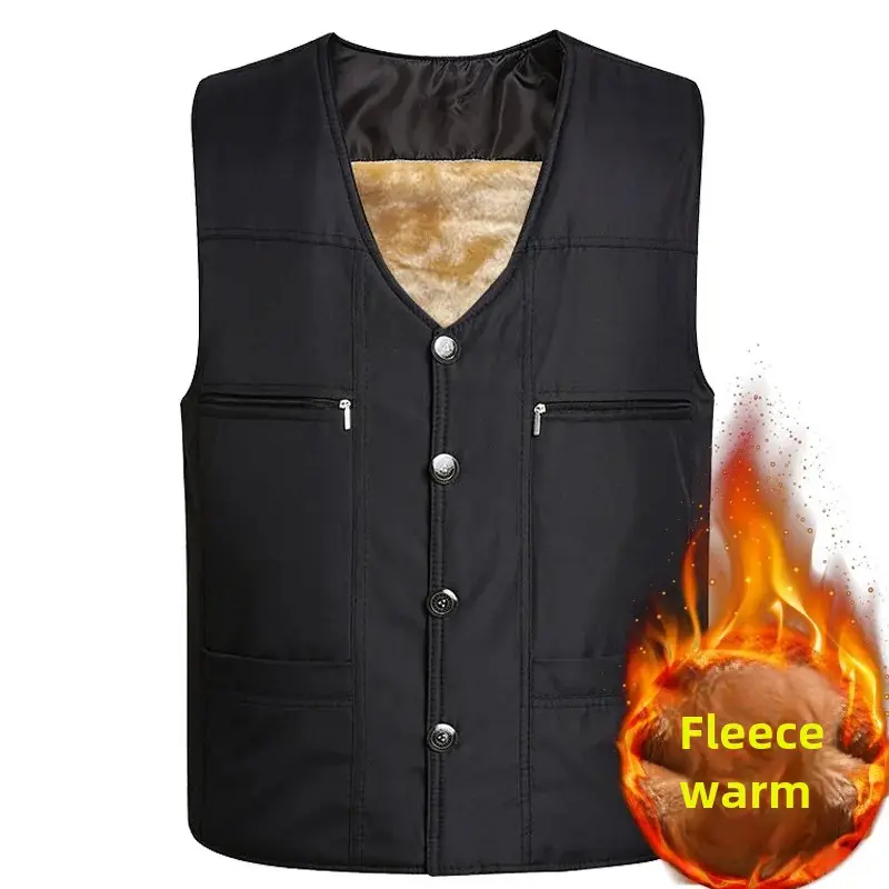 New Fleece-lined Vest Casual Thickened Cotton Shoulder Vest For Middle-aged Elderly Men's Wear
