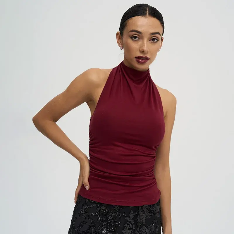 Sexy Backless Pure Color Summer New Women's Tank Top T-shirt Sleeveless Polyester Fiber Cross-Border Clothing