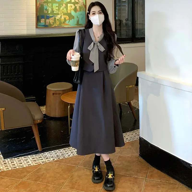 Plus Size 2024 Autumn New Style Plus Size Women's Clothing Slimming Belly Cover Dress Stylish Fashionable Korean Version Two-...