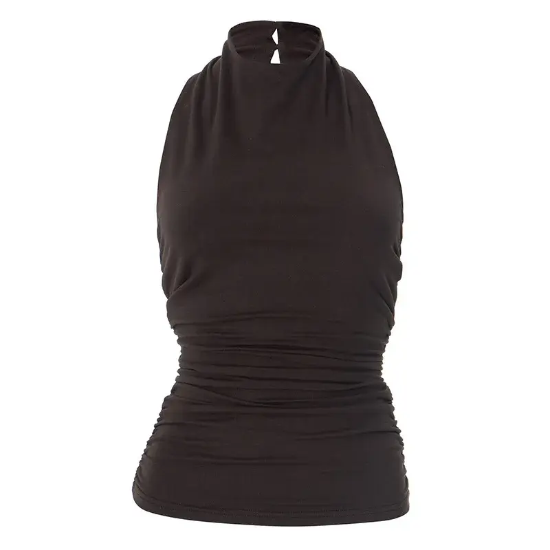 Sexy Backless Pure Color Summer New Women's Tank Top T-shirt Sleeveless Polyester Fiber Cross-Border Clothing