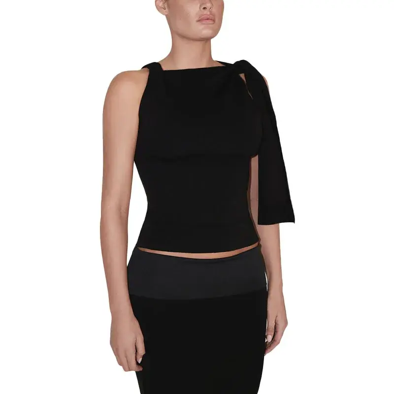 Y24TP066 Women's Summer New Solid Color Sleeveless Tops Waist-Fitted Drawstring Exposes Belly Sexy Slims Smooths Your Silhouette